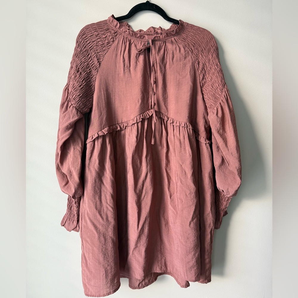 Mauve Romantic Ruffle Dusty Blush Pink Neck Dress By &Merci Size S - Picture 2 of 5